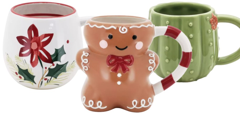 three christmas coffee mugs