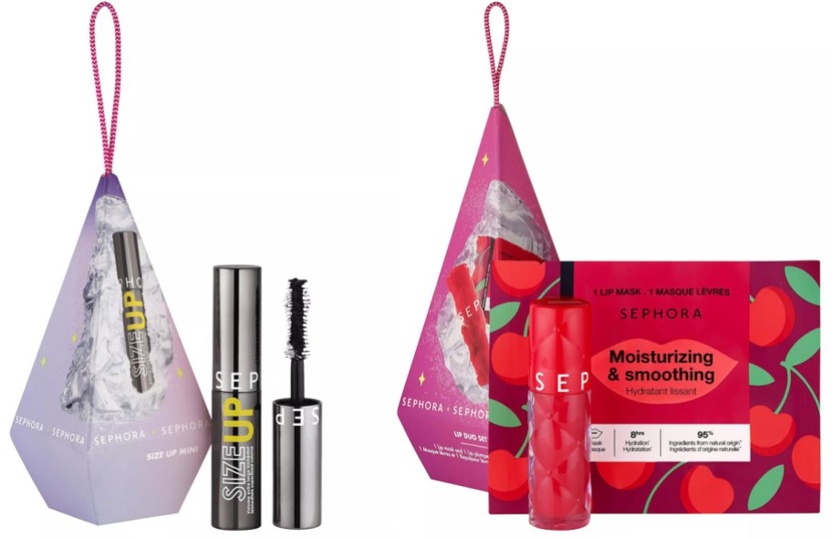 SEPHORA COLLECTION Mini Size Up Mascara Ornament and Lip Duo Set- Outrageous Plumping Lip Gloss and Lip Mask