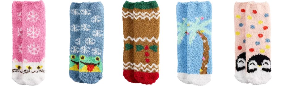 five pairs of holiday fuzzy socks