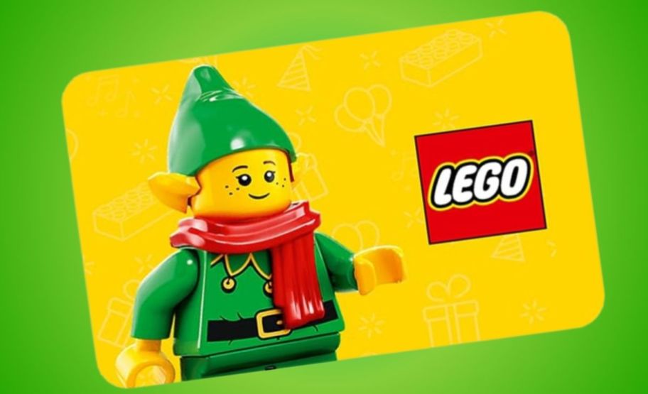 Lego gift card featuring a lego elf. stock image