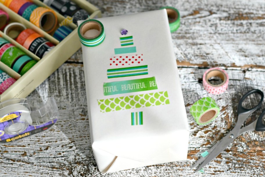 easy Christmas gift wrapping idea decorating with washi tape