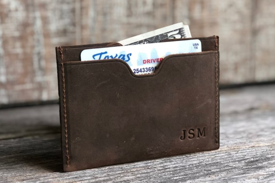 leather cardholder with monogram