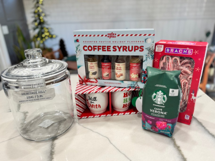 supplies for DIY coffee bar in a jar gift