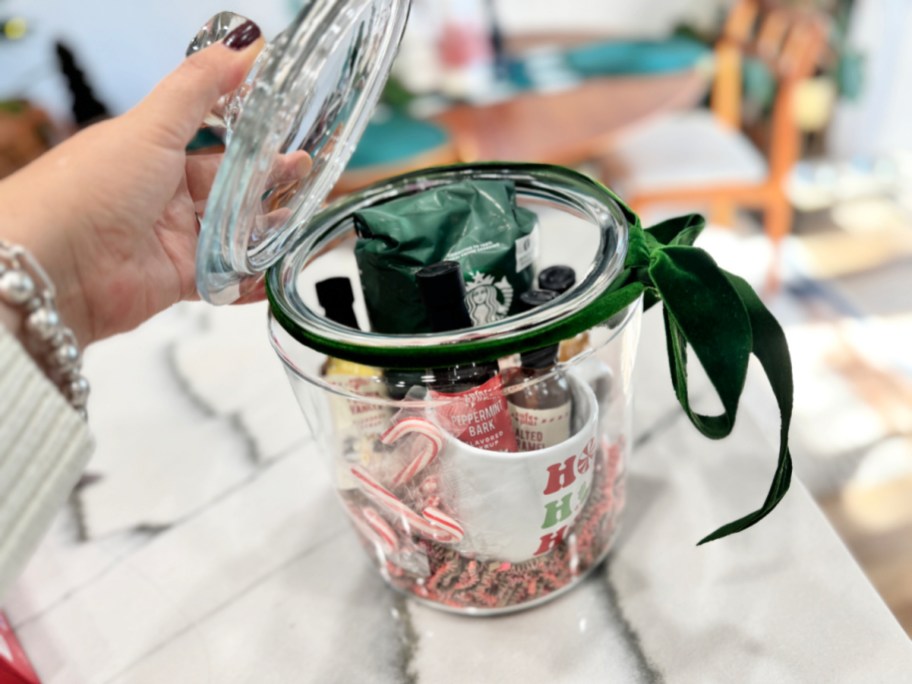 compiling a coffee gift in a jar