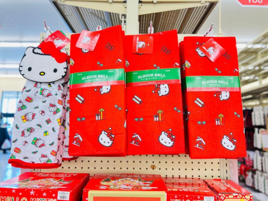 hello kitty dish towels on a store shelf