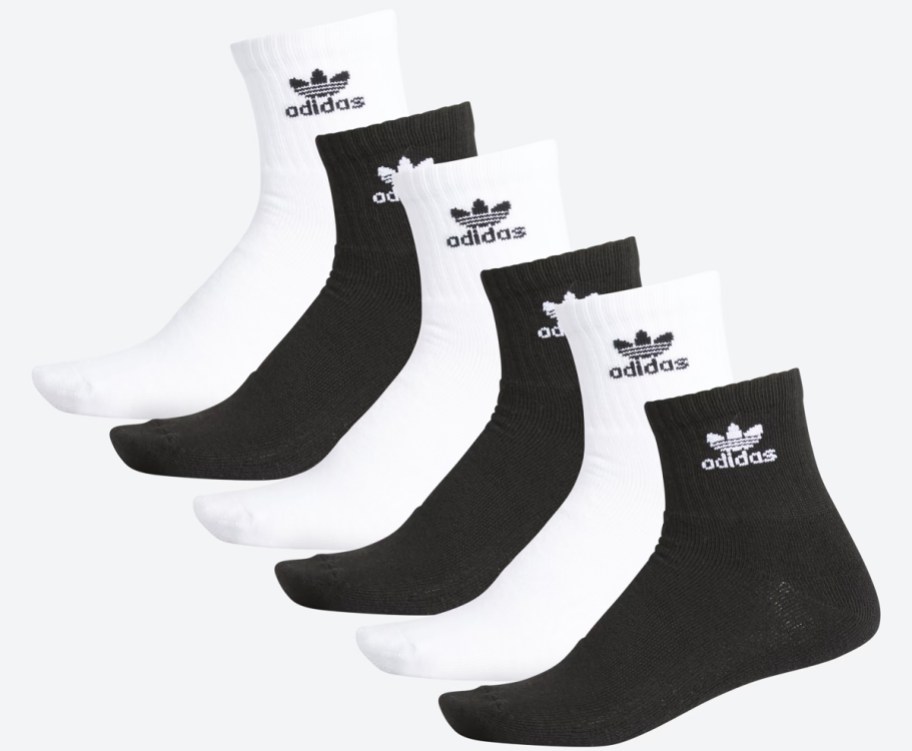 6 black and white adidas socks