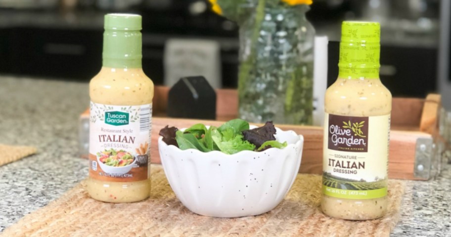 Olive Garden Dressing and Tuscan Garden Dressing, one of the off brand items on our store brand vs name brand challenge