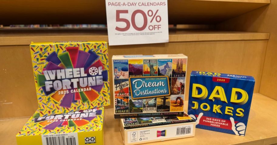 Barnes & Noble Calendars with a 50% off sign