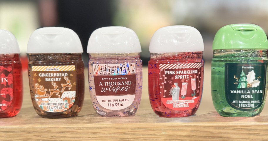 Bath & Body Works PocketBac Hand Sanitizers in a row