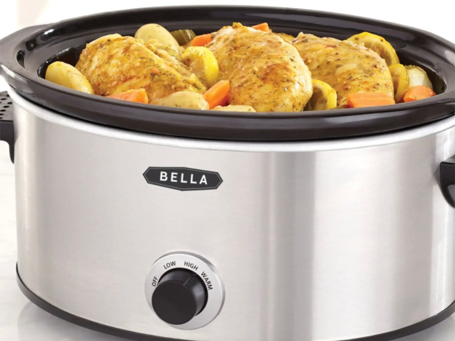 stainless steel slow cooker with chicken cooking