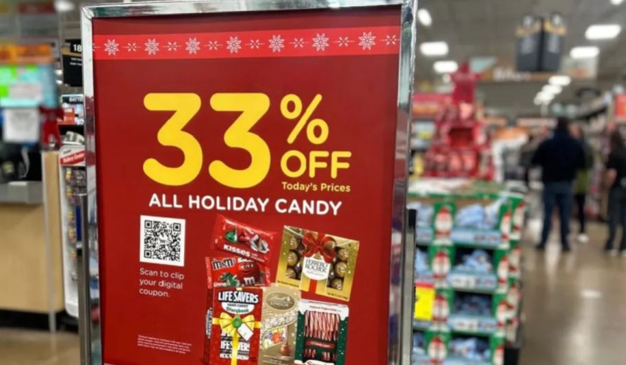 sign showing kroger candy deal in store