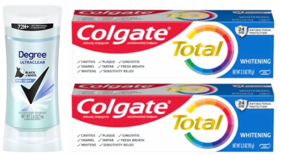 degree and colgate on white background