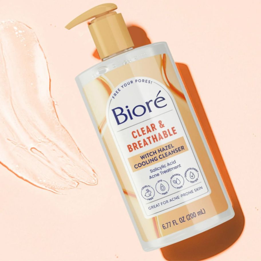 a bottle of biore cleanser