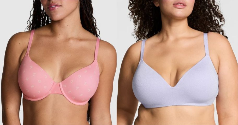 Two women wearing PINK wear everywhere bras