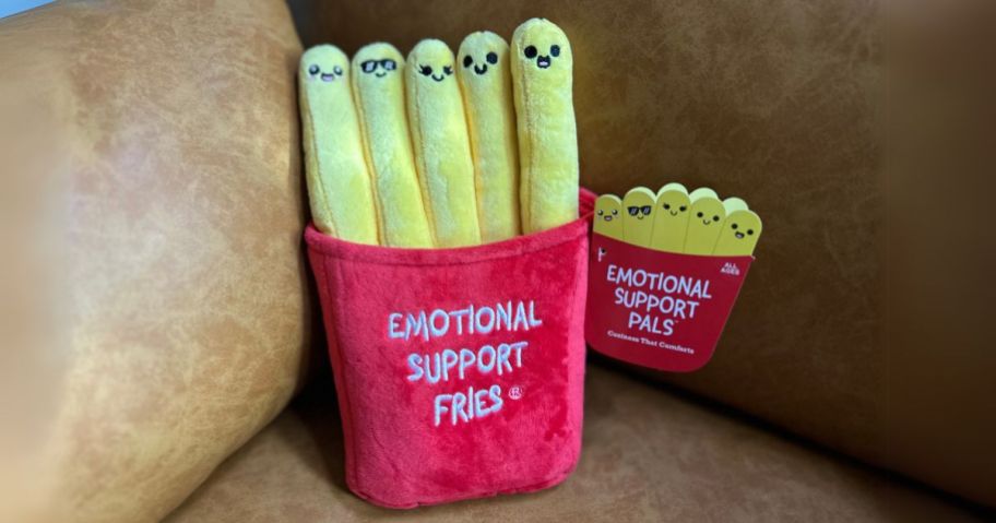 Emotional Support Plush Fries on couch