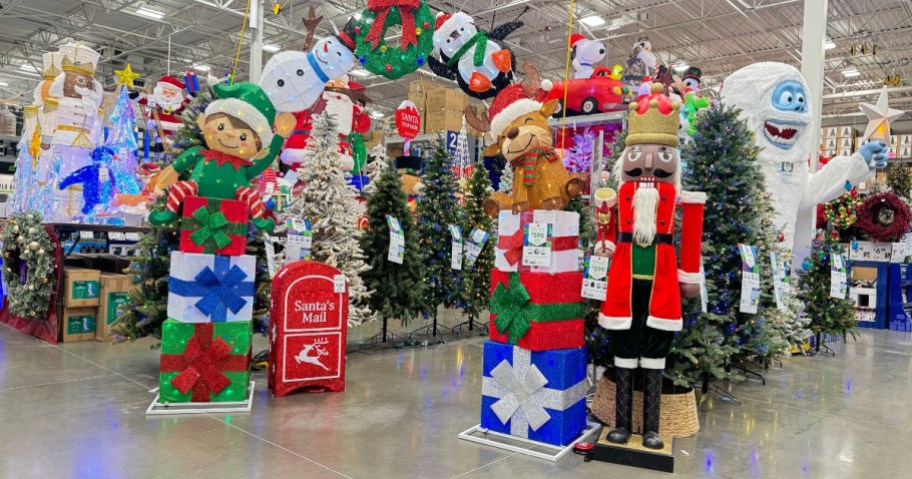 Christmas decor, inflatables, trees, and more inside a Lowes store