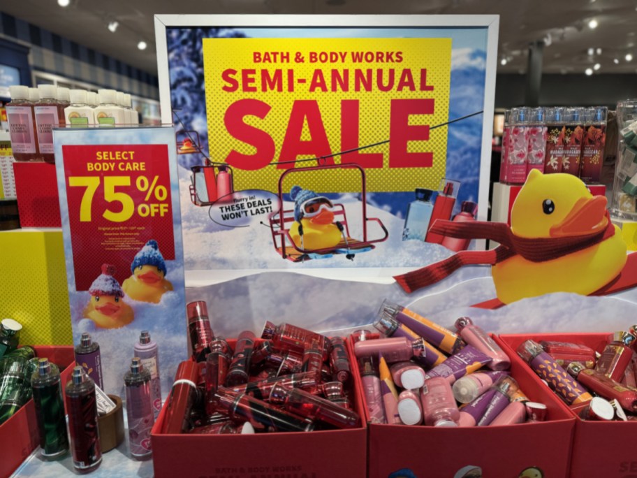 bath & body works semi annual sale signage in the store