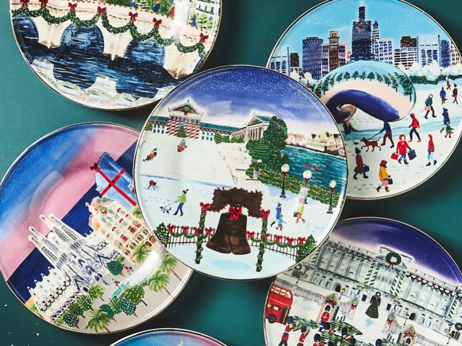 Anthropologie Holiday in the City Stoneware Dessert Plate 