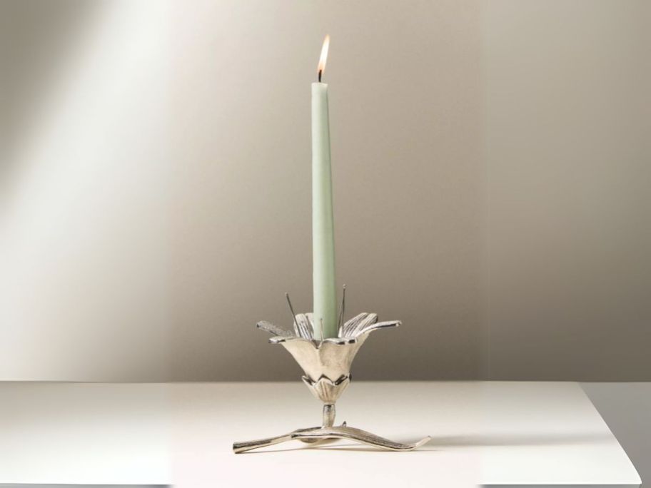 Anthropologie Metal Flower Candle Holder on table