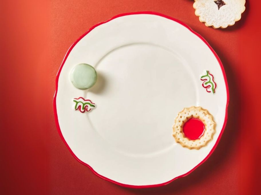 Anthropologie Holifaye Stoneware Dessert Plate on table with cookies next to it