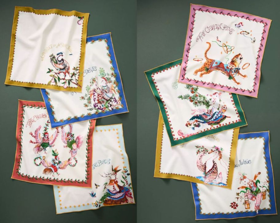 8 cotton dinner napkins in various designs