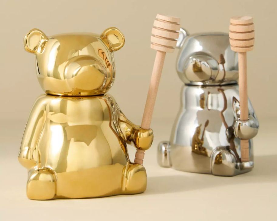 gold honey bear shown with silver honey bear