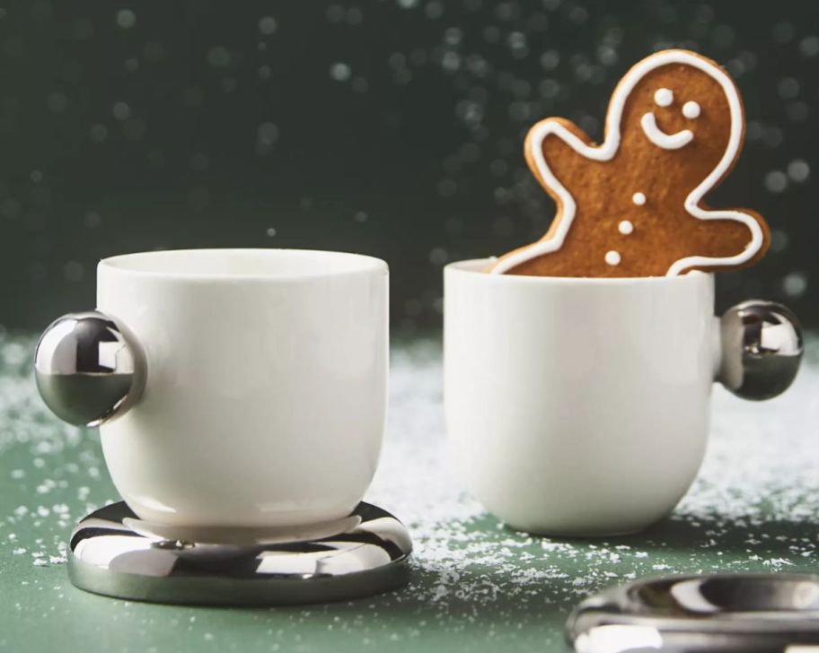 two white stoneware espresso cups