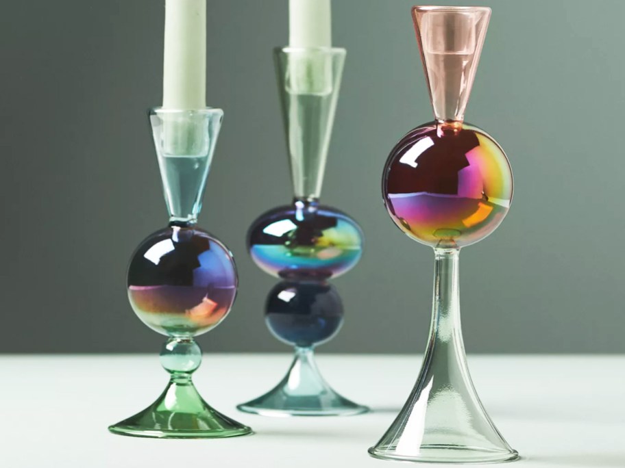 colorful glass taper candle holders