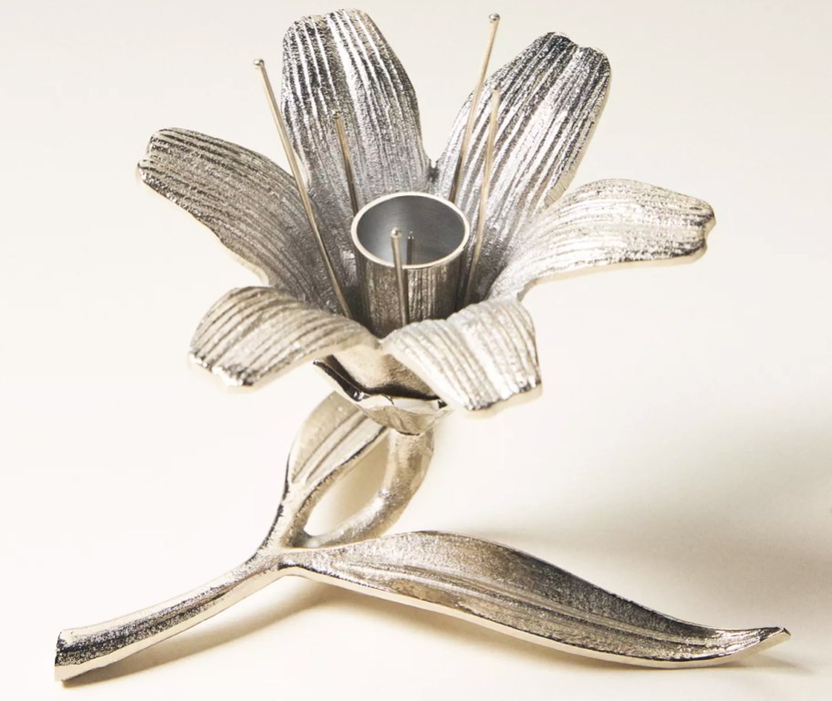 silver flower taper candle holder