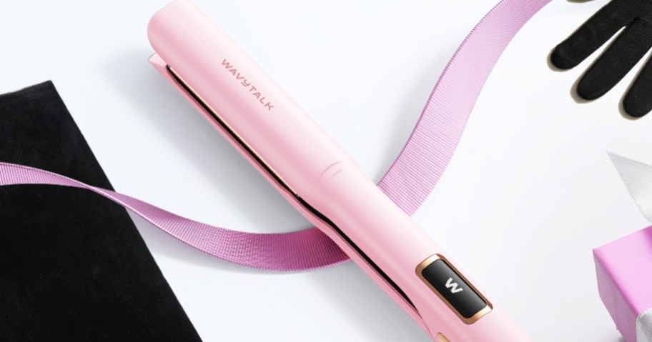 pink flat iron with pink ribbon