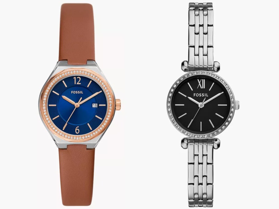 fossil brown leather and stainless steel watches