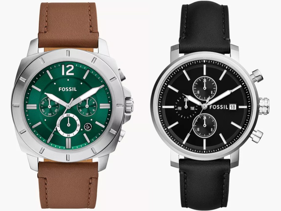 fossil brown and black leather watches