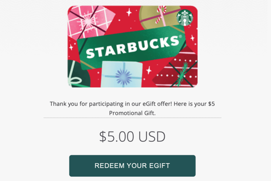 Starbucks Promo $5 eGift Card