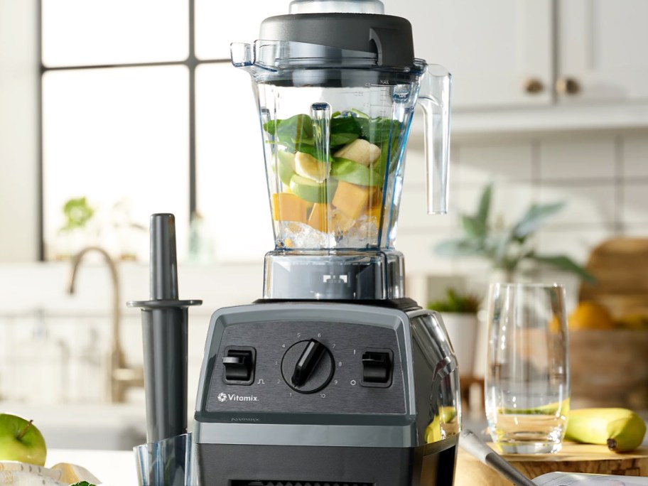 black and grey vitamix blender on counter