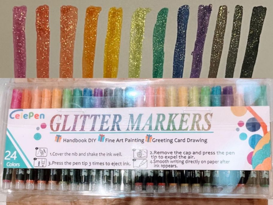 A 24 pack of Celepen Glitter Markers 