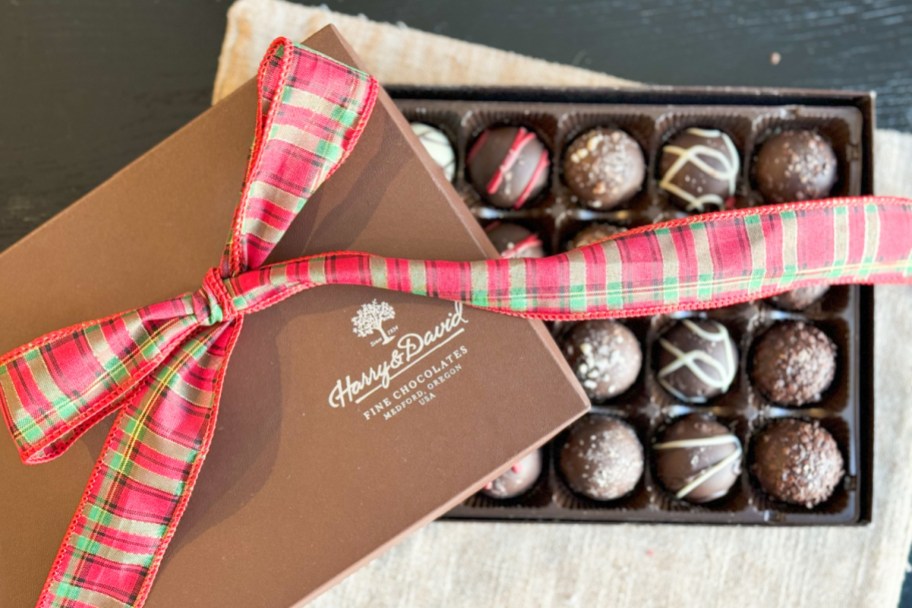 plaid bow over truffles box