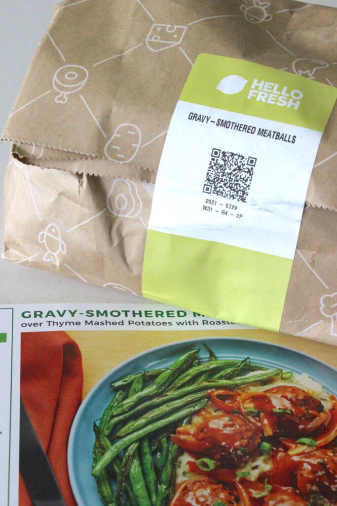 bag of food for hello fresh dinner of gravy smothered meatballs