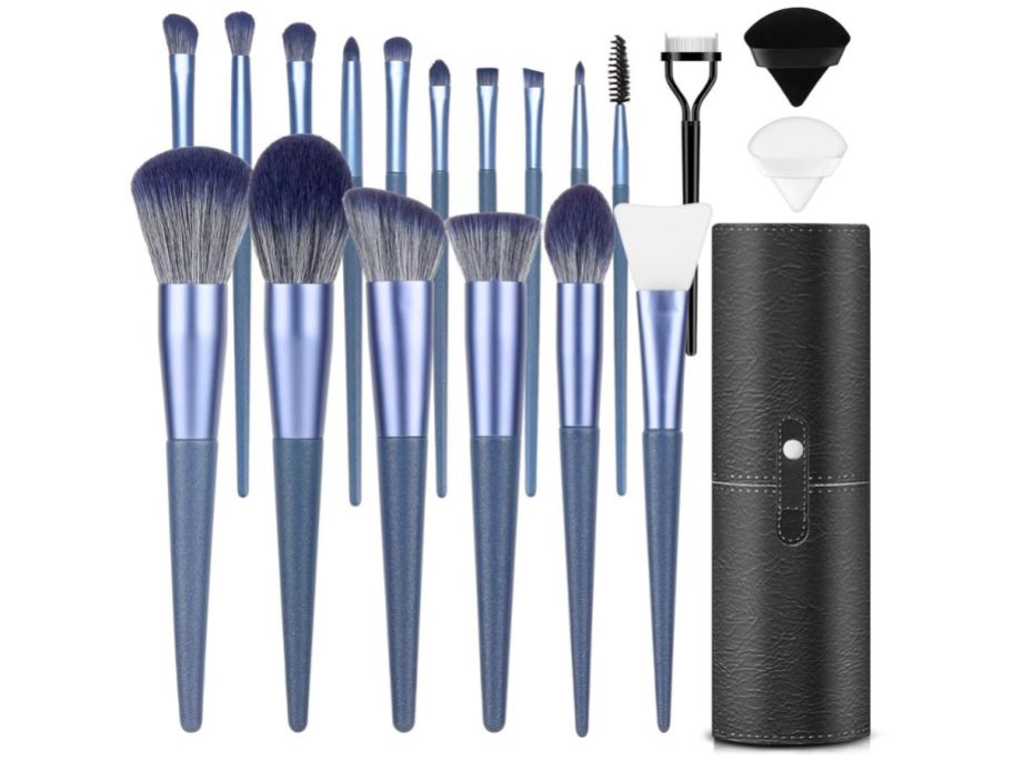 LUXBRU 17-Piece Makeup Brush Set w/ Organizer Travel Case stock image