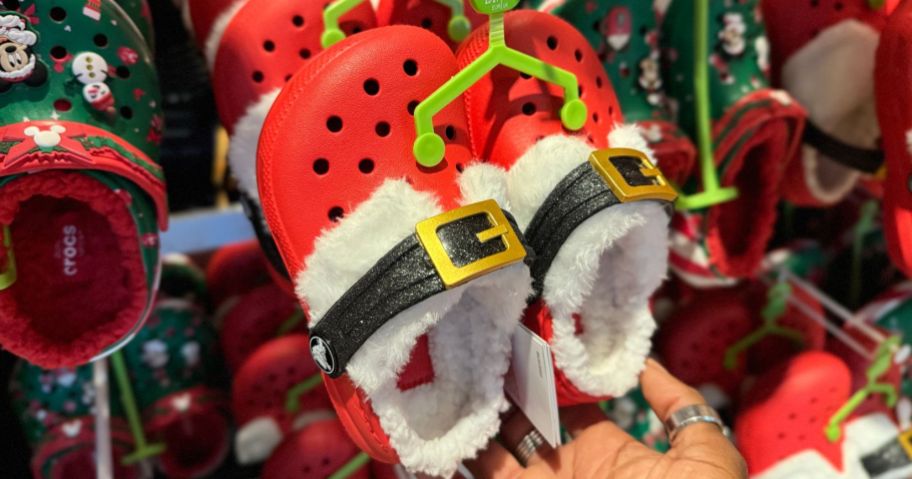 santa crocs hanging in store