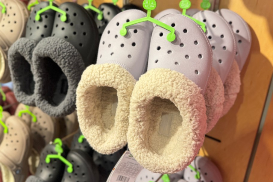 lavender blitzen lined crocs in store