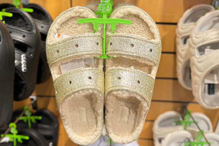 gold lined crocs sandals in store