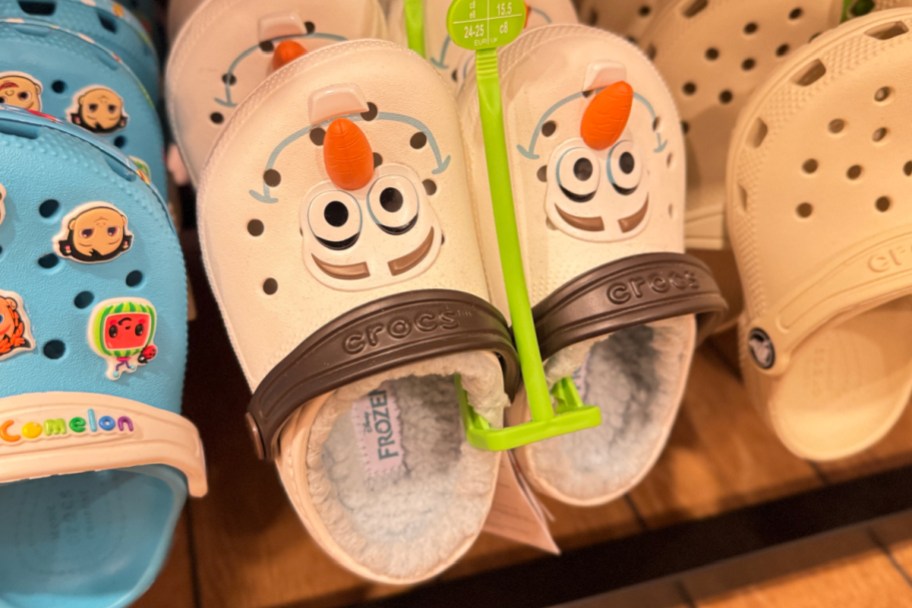 olaf lined crocs in store