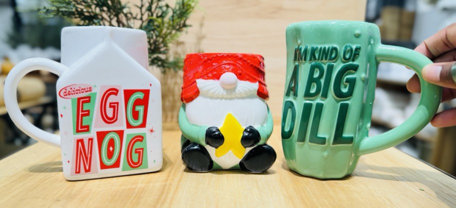 Bullseye Novelty Mugs Gnome and Egg Nog for Christmas