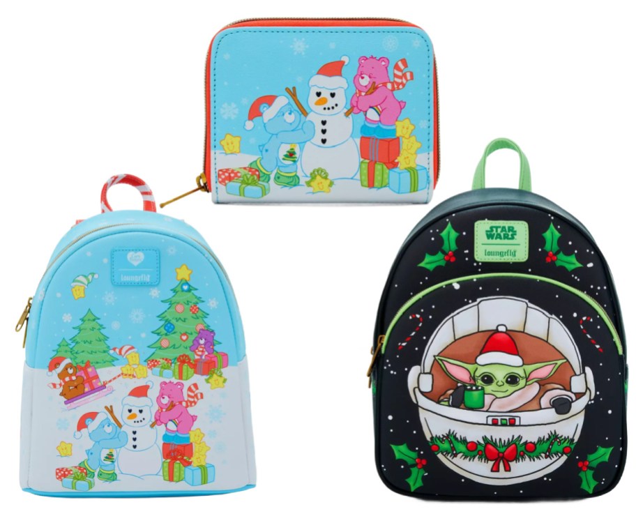 care bears and grogu backpacks and wallets