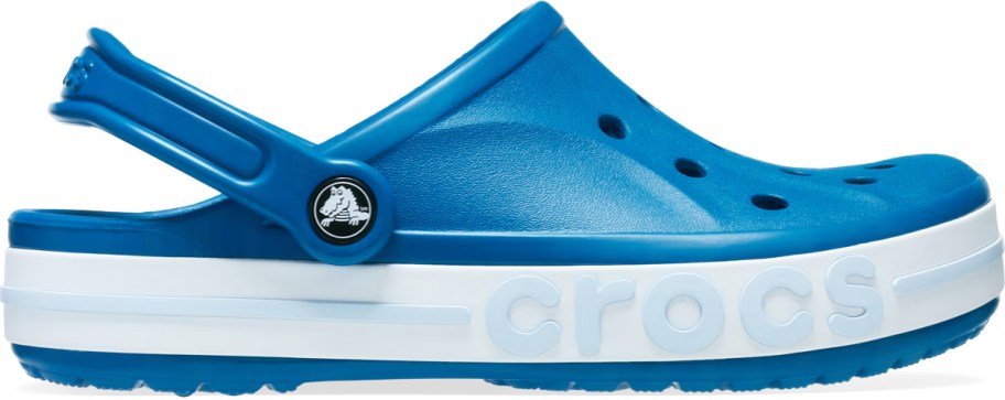 blue and white crocs clog