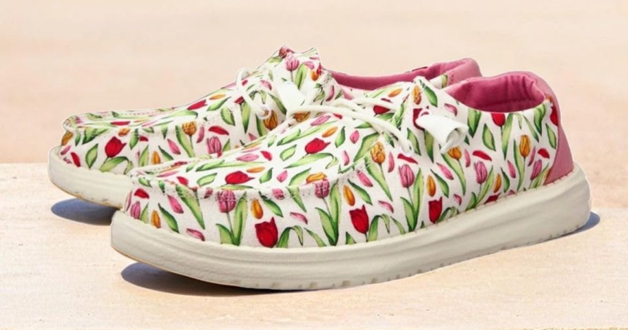 pair of tulip print sneakers