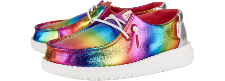 pair of metallic rainbow sneakers