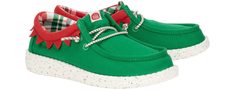 pair of green and red elf sneakers