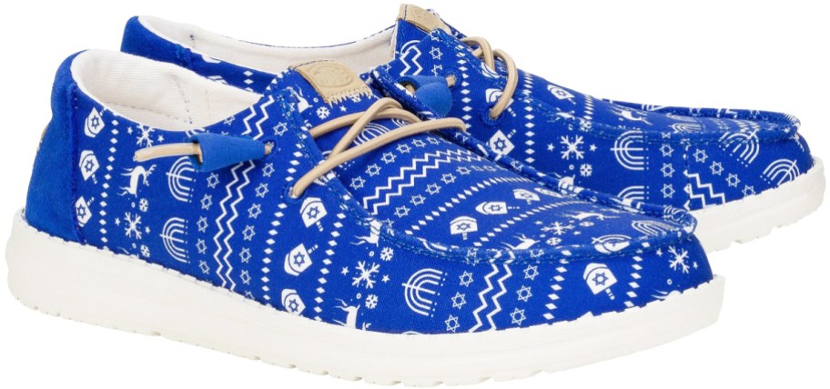 pair of blue and white Hanukkah print sneakers