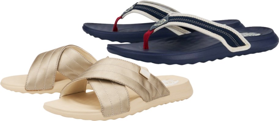 two pairs of heydude sandals